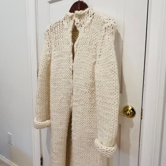 Vintage Gap Chunky Knit Ivory Long Duster Cardigan Coat 100% Wool Women's Large - Picture 16 of 16